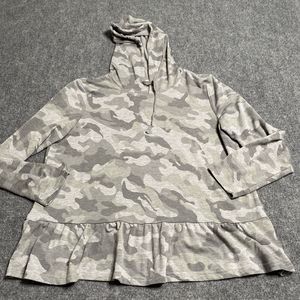 Jane And  Delancey Camo Pullover Hoodie Womens Size XL Ruffle Hem Green